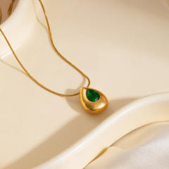 Coloful crystal inlaid drop pendant stainless steel necklace