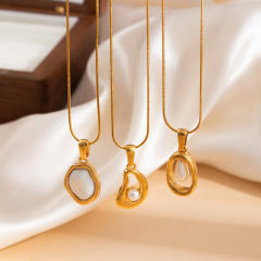 Baroque pearl geometric pendant stainless steel necklace
