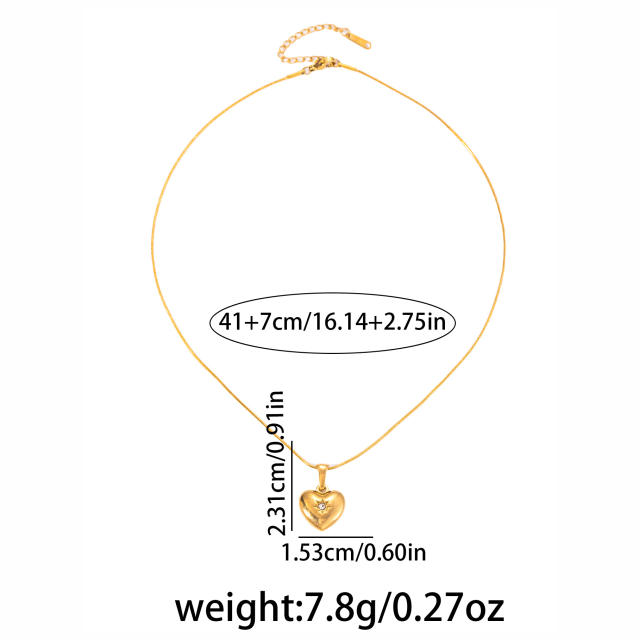 Delicate rhinestone heart pendant stainless steel necklace