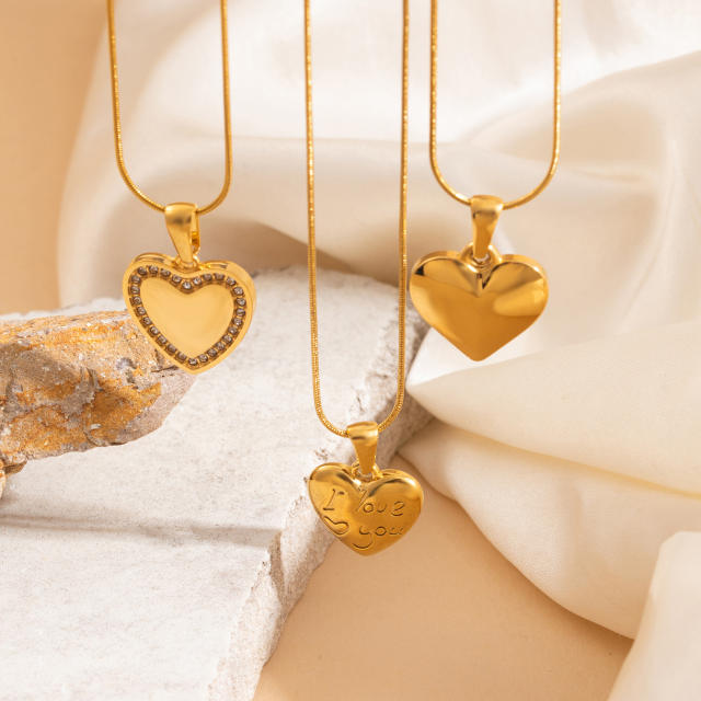 Gold color smooth heart pendant stainless steel necklace mother's day gift engrave letter pendant jewelry