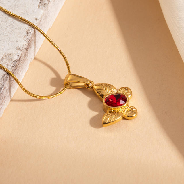 Colorful crystal inlaid butterfly pendnat stainless steel necklace