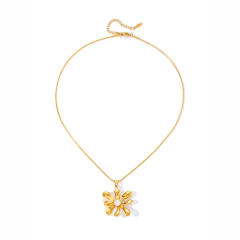 Sweet pearl flower pendant stainless steel necklace