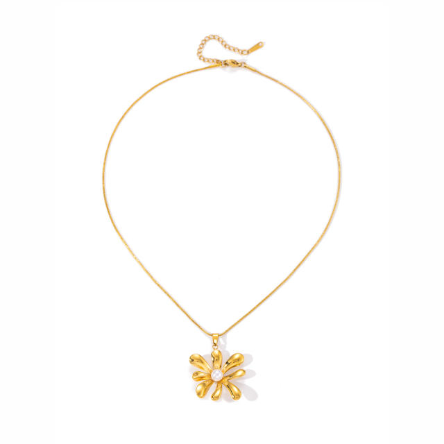 Sweet pearl flower pendant stainless steel necklace