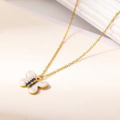 Color enamel butterfly pendant stainless steel necklace