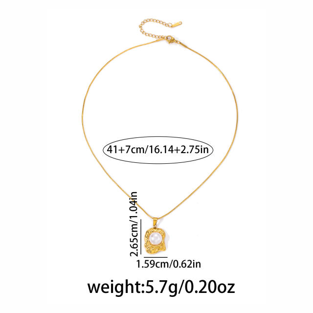 Hammer pendant with pearl inlaid stainless steel necklace