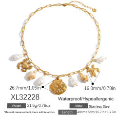 Summer baroque pearl shell conch charm necklace stainless steel necklace