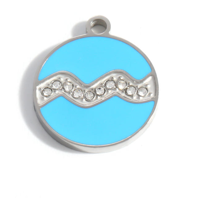 Color enamel round shape zodiac charm stainless steel charm for jewelry making