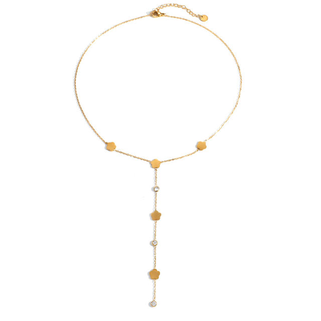 Stainless Steel Necklace for Women Non-Fading Flower Design long necklace