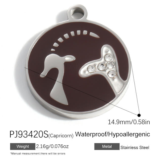 Color enamel round shape zodiac charm stainless steel charm for jewelry making
