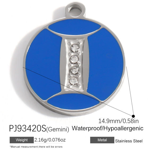 Color enamel round shape zodiac charm stainless steel charm for jewelry making