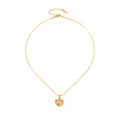 Delicate rhinestone heart pendant stainless steel necklace