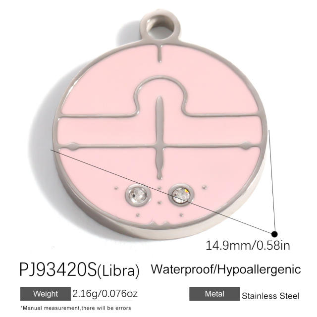 Color enamel round shape zodiac charm stainless steel charm for jewelry making