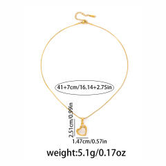 Easy match white shell inlaid heart padlock pendant stainless steel necklace