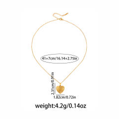 Korean fashion laser heart pendant stainless steel necklace