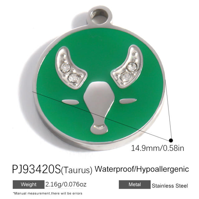 Color enamel round shape zodiac charm stainless steel charm for jewelry making