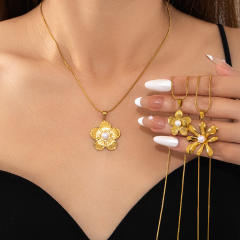 Sweet pearl flower pendant stainless steel necklace