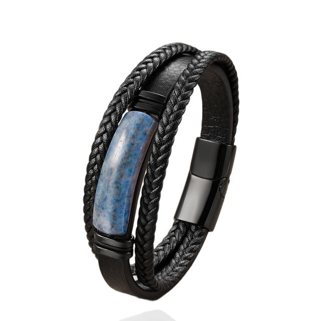 Hot-Selling Stone Bracelet Men's Multi-Layer Hand-Woven Leather Rope Bracelet Magnetic Buckle Bracelet Personalized Jewelry
