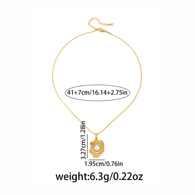 Hammer pendant with pearl inlaid stainless steel necklace