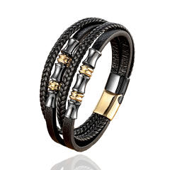 Vintage woven leather bracelet men's stainless steel magnet buckle bracelet