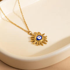 Summer holiday enamel evil eye pendant stainless steel necklace