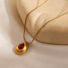 Coloful crystal inlaid drop pendant stainless steel necklace