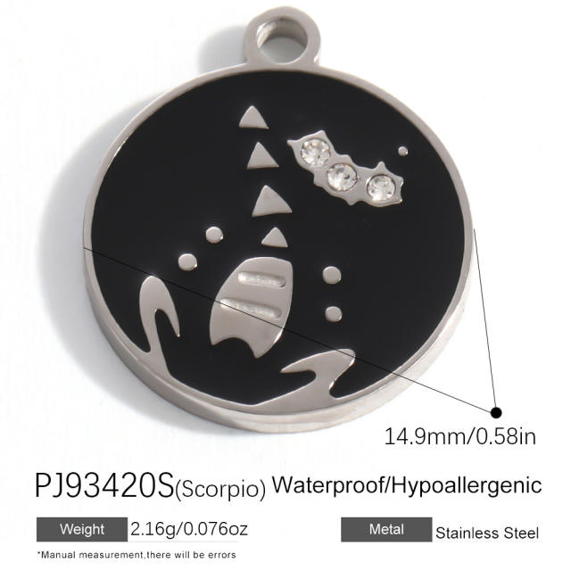 Color enamel round shape zodiac charm stainless steel charm for jewelry making