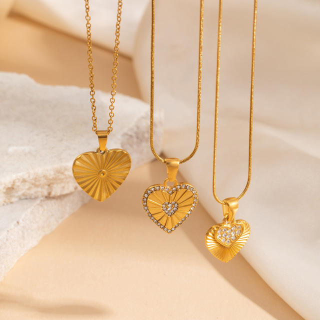 Korean fashion laser heart pendant stainless steel necklace