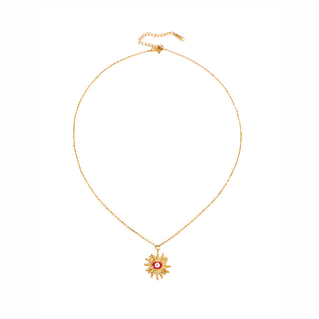 Summer holiday enamel evil eye pendant stainless steel necklace