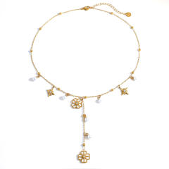 Stainless Steel Necklace for Women Non-Fading Eight-Pointed Star Flower Pearl necklace