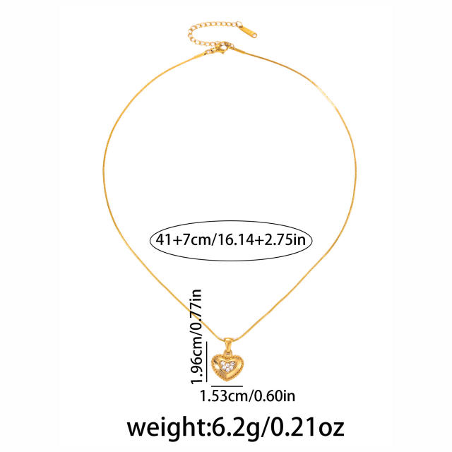 Delicate rhinestone heart pendant stainless steel necklace
