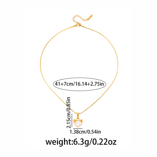 Easy match white shell inlaid heart padlock pendant stainless steel necklace