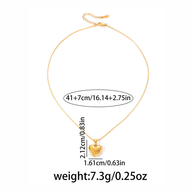 Gold color smooth heart pendant stainless steel necklace mother's day gift engrave letter pendant jewelry