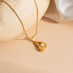 Baroque pearl geometric pendant stainless steel necklace