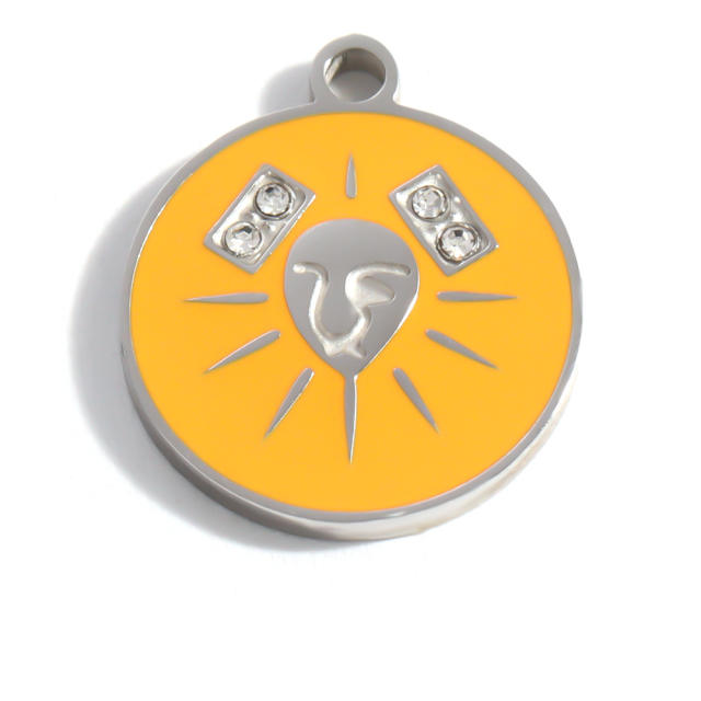 Color enamel round shape zodiac charm stainless steel charm for jewelry making