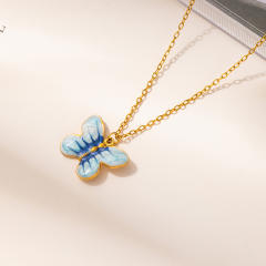 Color enamel butterfly pendant stainless steel necklace