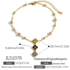 Stainless Steel Anklet with Diamonds Four-Leaf Clover