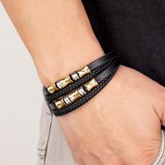 Vintage woven leather bracelet men's stainless steel magnet buckle bracelet