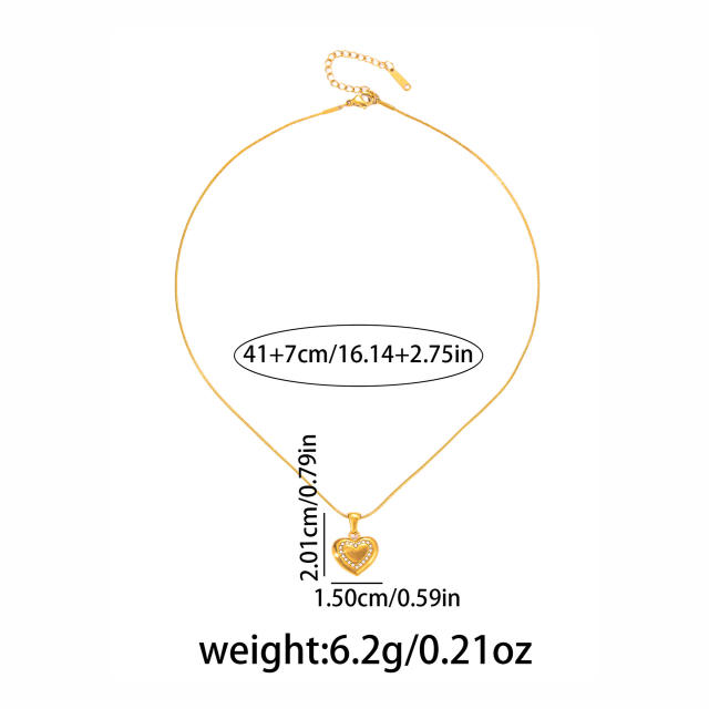 Delicate rhinestone heart pendant stainless steel necklace