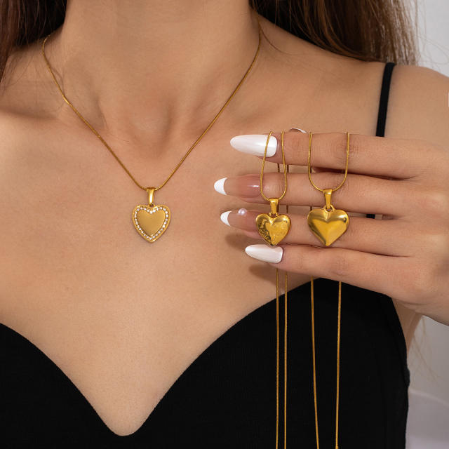 Gold color smooth heart pendant stainless steel necklace mother's day gift engrave letter pendant jewelry