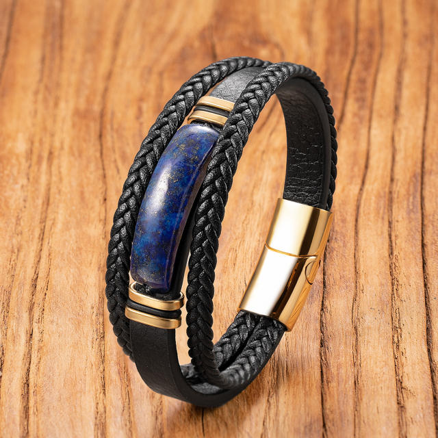 Hot-Selling Stone Bracelet Men's Multi-Layer Hand-Woven Leather Rope Bracelet Magnetic Buckle Bracelet Personalized Jewelry