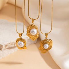 Hammer pendant with pearl inlaid stainless steel necklace