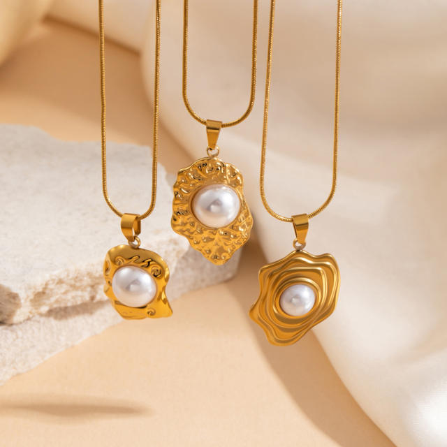 Hammer pendant with pearl inlaid stainless steel necklace