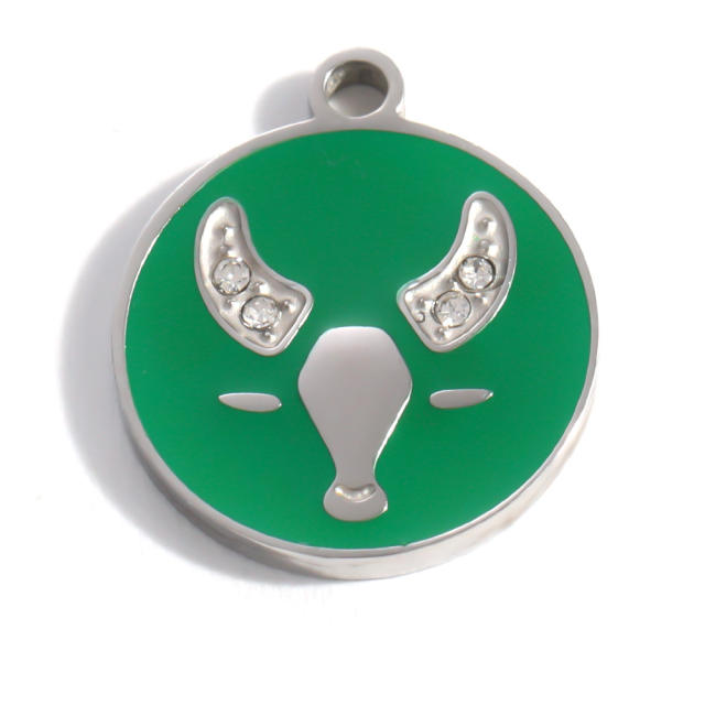 Color enamel round shape zodiac charm stainless steel charm for jewelry making
