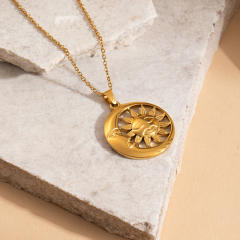 Holiday sun pendant stainless steel necklace