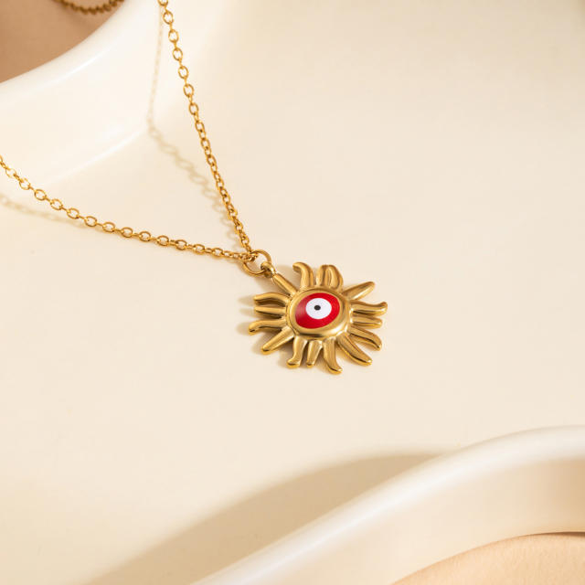 Summer holiday enamel evil eye pendant stainless steel necklace