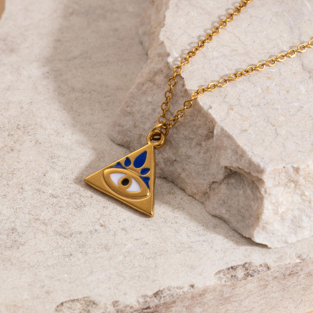 Summer holiday enamel evil eye pendant stainless steel necklace
