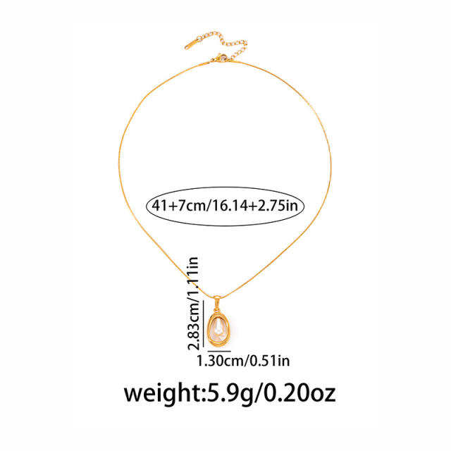 Baroque pearl geometric pendant stainless steel necklace