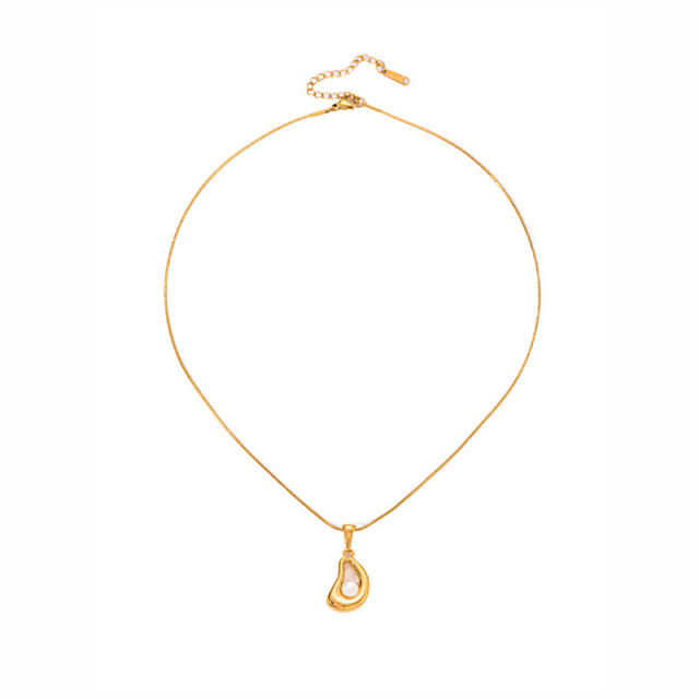 Baroque pearl geometric pendant stainless steel necklace