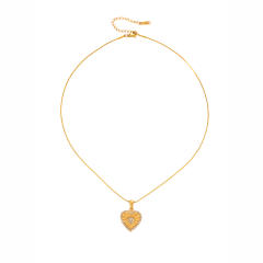 Korean fashion laser heart pendant stainless steel necklace