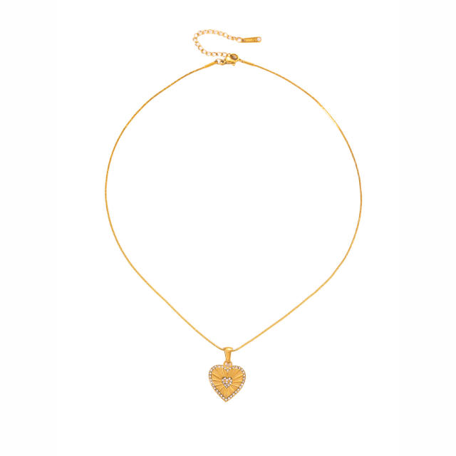 Korean fashion laser heart pendant stainless steel necklace